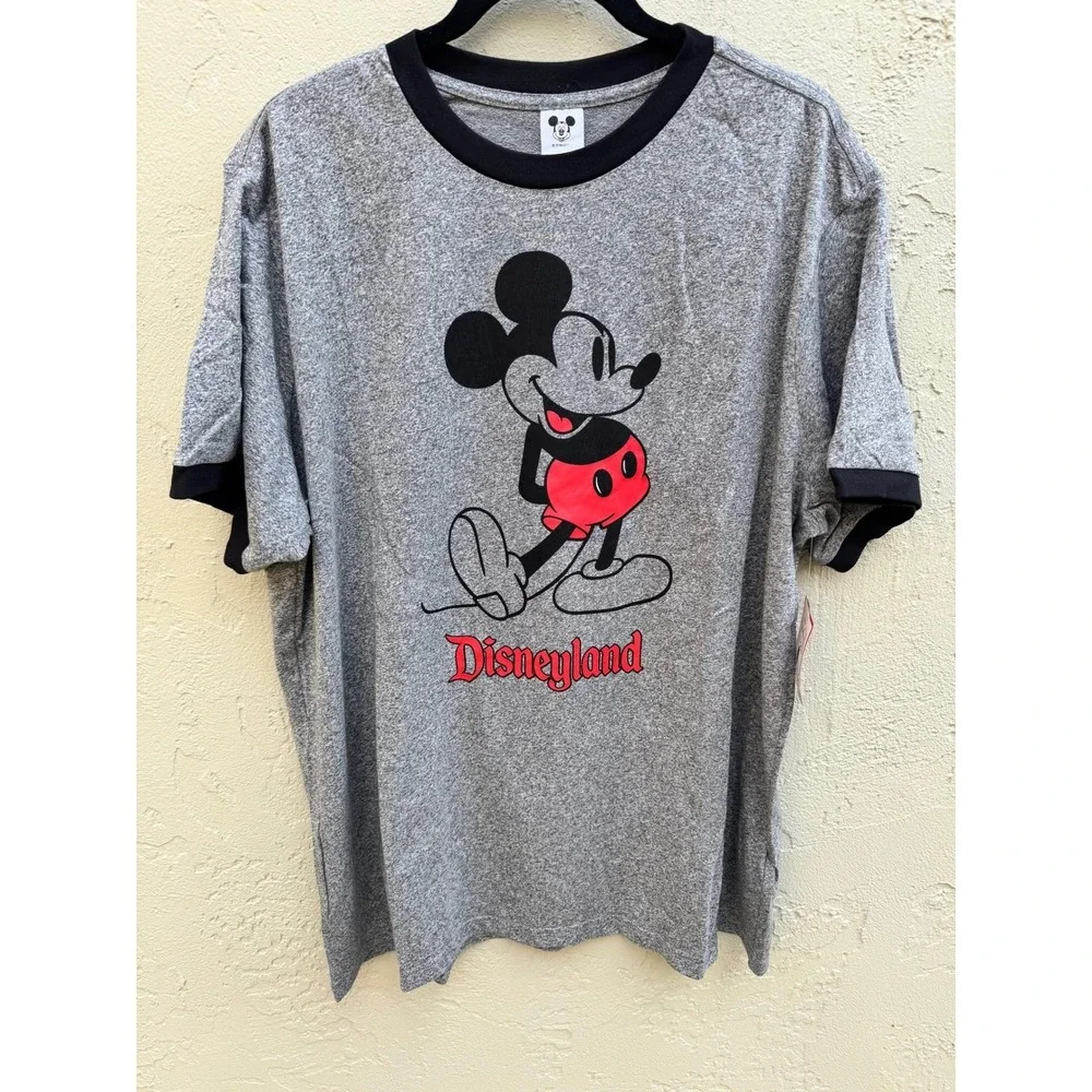 Disney NEW Disneyland Mickey Mouse Classic Ringer Grey T Shirt XXXL Retro